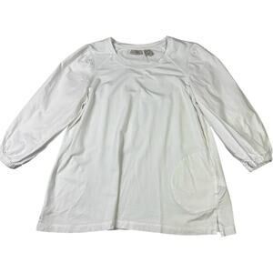 LOGO Lori Goldstein White Knit Top Womens Small Cottagecore Costal Prep